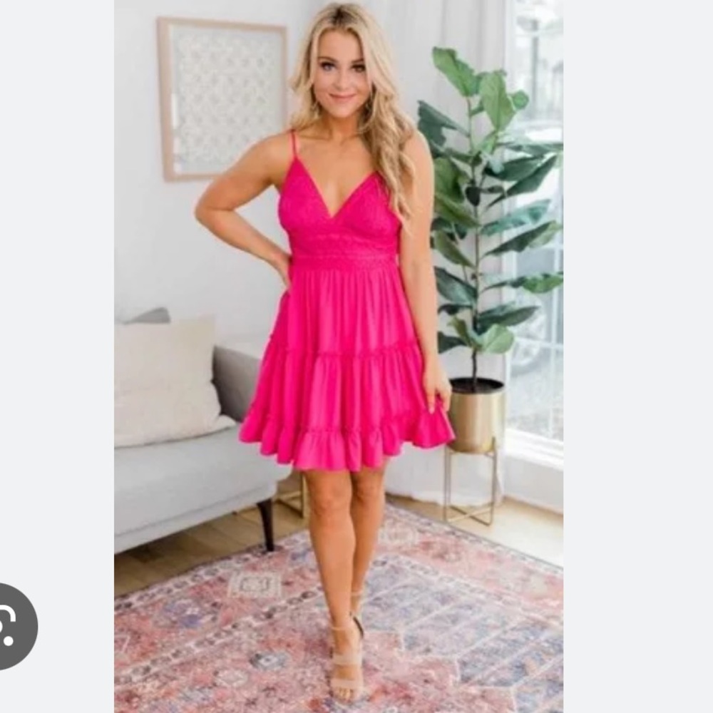 Pink Lily Mini Dress in Hot Pink